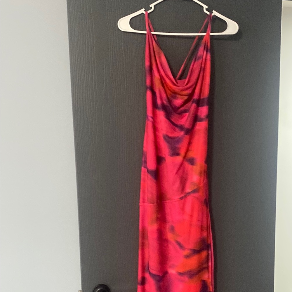 Showpo Red and Black Slip Dress Cowl Neck Cocktail